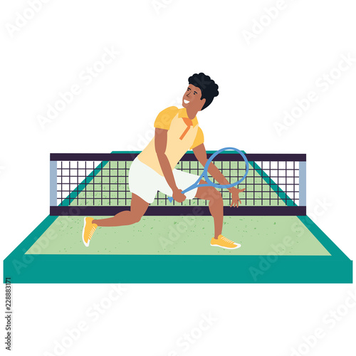 man playing tennis in sport court