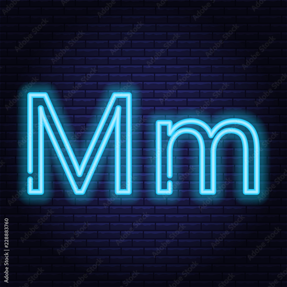 Blue neon letters, font on dark blue background. Vector illustration of eps 10.