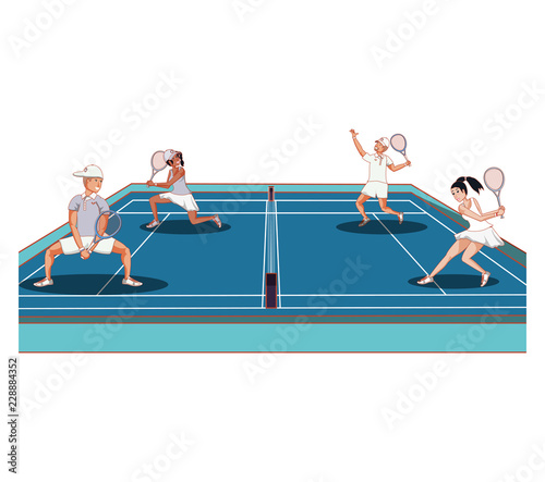 group of people playing tennis in sport court icon