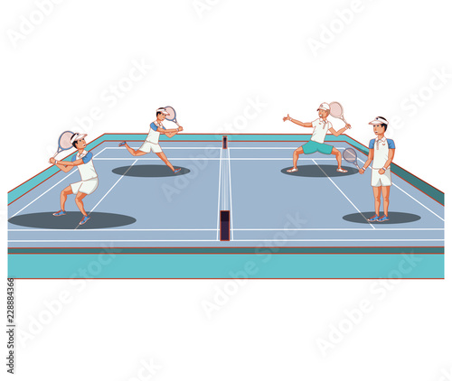 men playing tennis in sport court icon