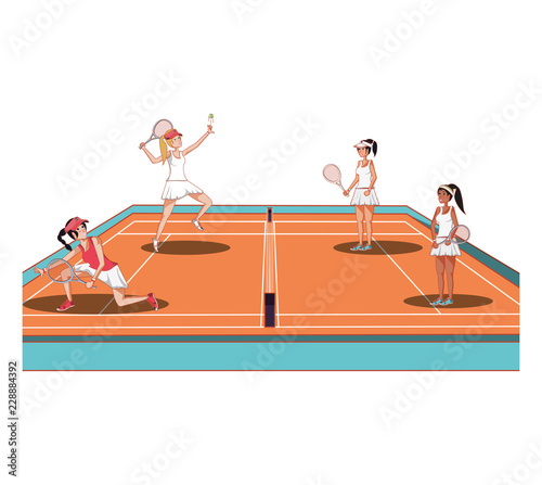 women playing tennis in sport court icon