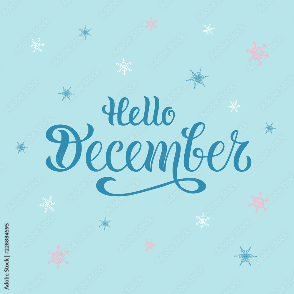 Vector illustration of hello december for typography poster, logotype, flyer, banner, greeting card or postcard.