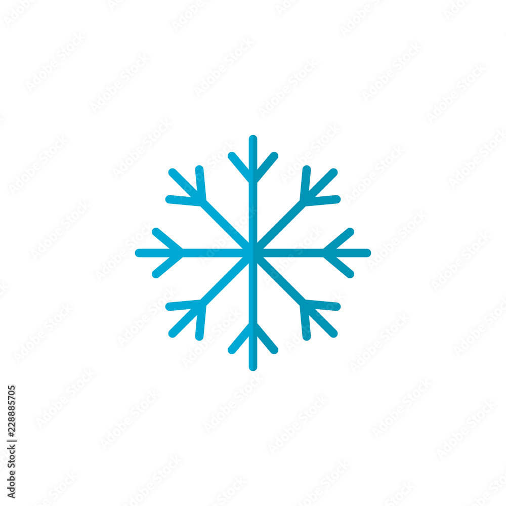 Blue Snowflake flat icon, vector sign, colorful pictogram isolated on white. Snow Winter symbol, logo illustration. Flat style design