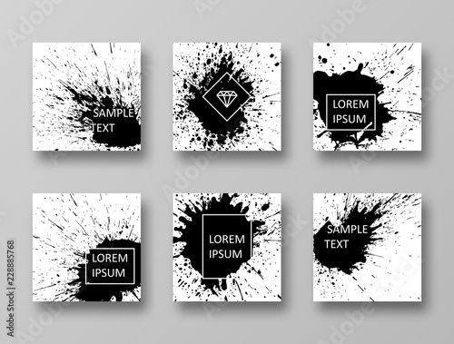 Set of grunge templates with shadows. Collection of cards with ink blots for your design.