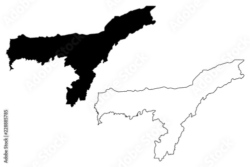 Assam (States and union territories of India, Federated states, Republic of India) map vector illustration, scribble sketch Assam state map