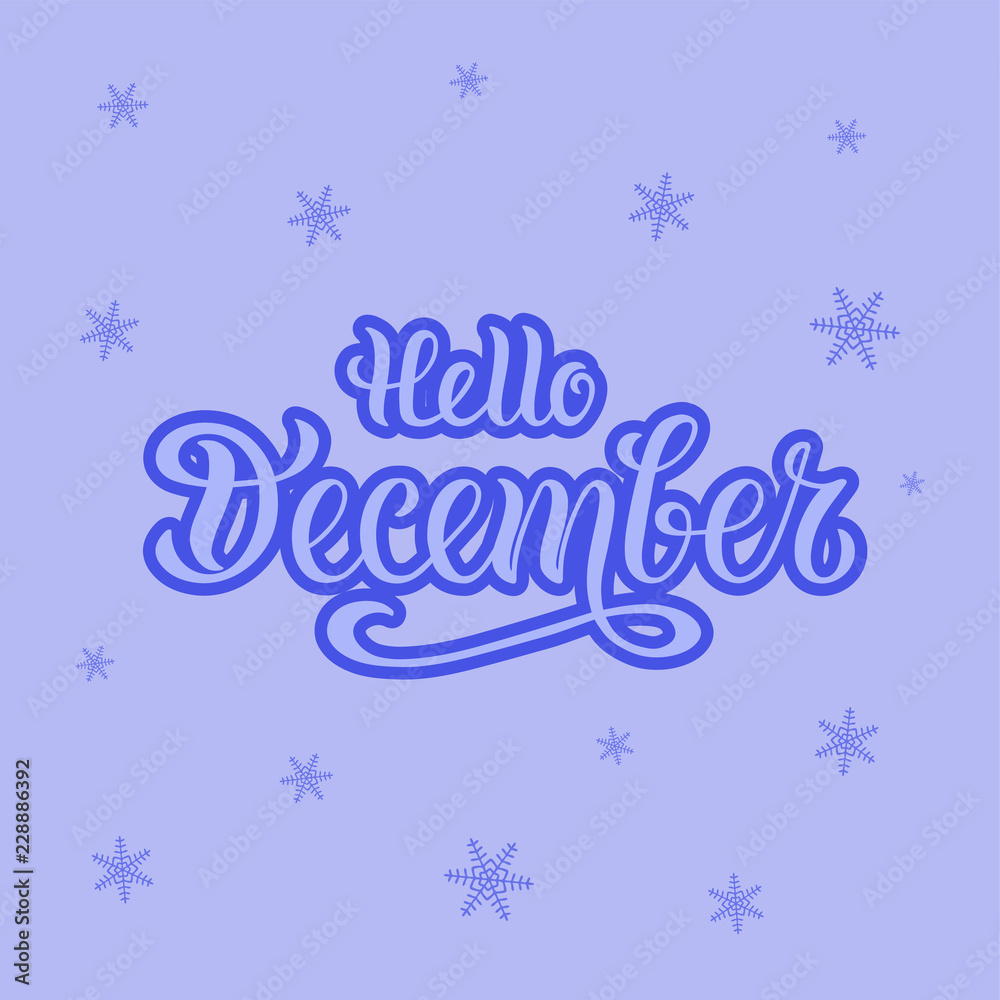 Vector illustration of hello december for typography poster, logotype, flyer, banner, greeting card or postcard.