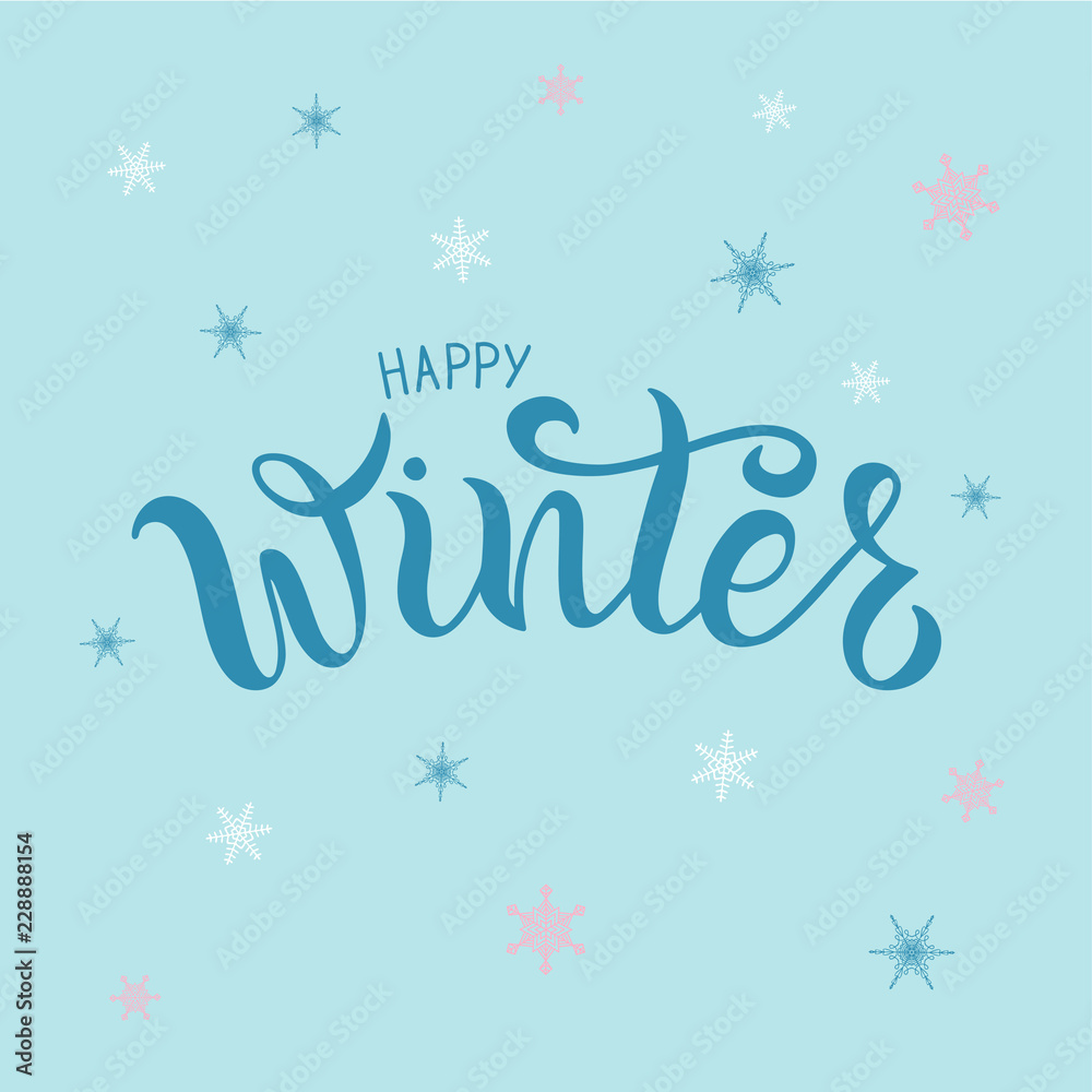 Vector illustration of happy winter text for typography poster, logotype, flyer, banner, greeting card or postcard.
