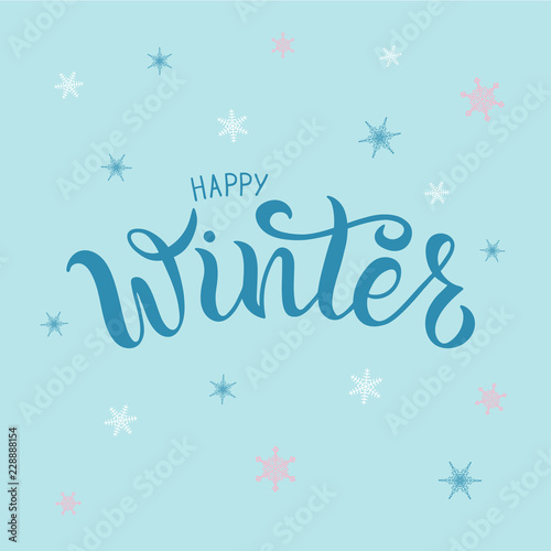 Vector illustration of happy winter text for typography poster, logotype, flyer, banner, greeting card or postcard.