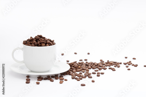 Coffee Cup and beans Isolated on White Background with copy space