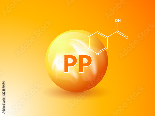Nutrition sign vector concept. The power of vitamin PP. Chemical formula