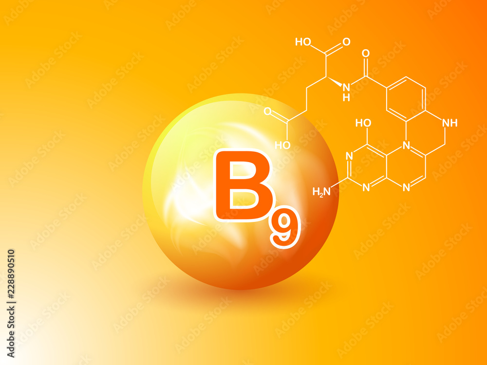 Nutrition sign vector concept. The power of vitamin B9. Chemical ...