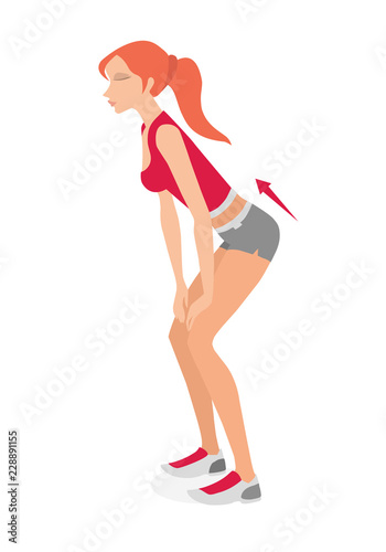 Young girl is training. Exercises to strengthen the muscles of the vagina and pelvic floor muscles. Kegel exercises. Vector illustration isolated on white background.