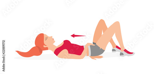 Young girl is training. Exercises to strengthen the muscles of the vagina and pelvic floor muscles. Kegel exercises. Vector illustration isolated on white background.