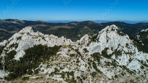 Dabarski Kukovi on Velebit close do Karlobag, Croatia, are a ridge composed of steep peaks, which are unique geologic formation. They are famous for hiking and free climbing on huge rock faces. 