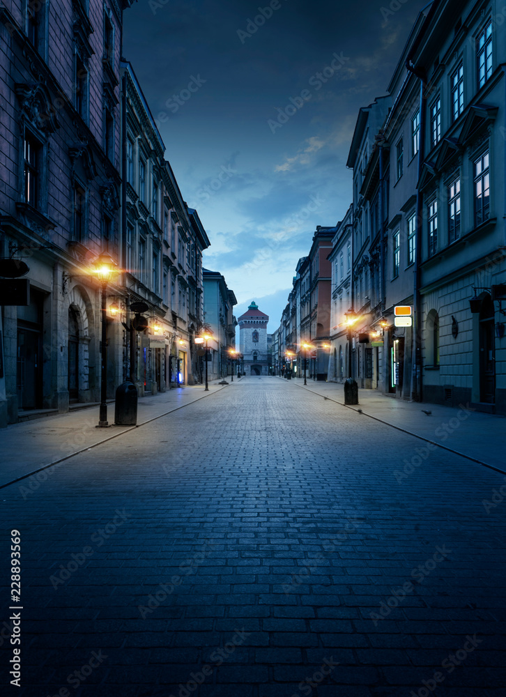 Obraz premium Krakow old town by night, Poland