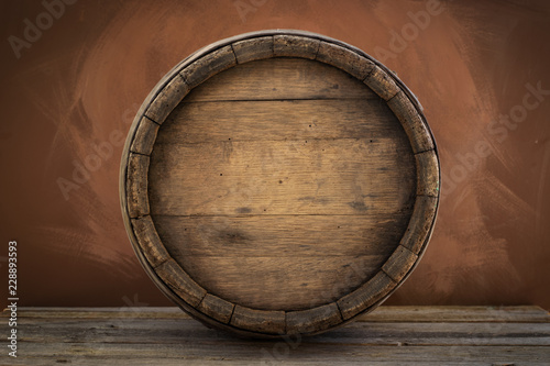 background of barrel and worn old table of wood