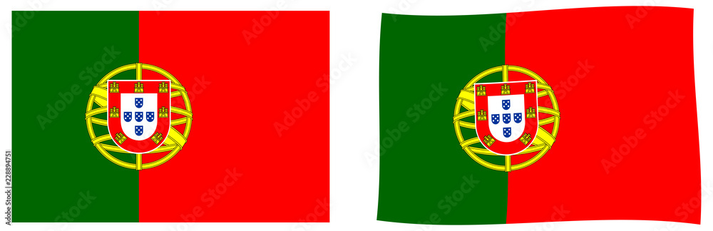 Portuguese Republic (Portugal) flag. Simple and slightly waving version. Portuguese Republic (Portugal) flag. Simple and slightly waving version.