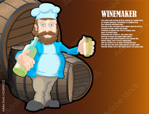 A drawn winemaker character with wine photo