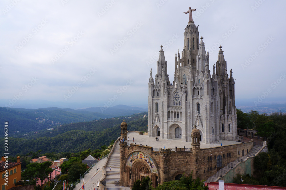 The view from the height of Expiatory Church of the Sacred Heart of Jesus (The Temple Expiatori del Sagrat Cor), Barcelona, Spain