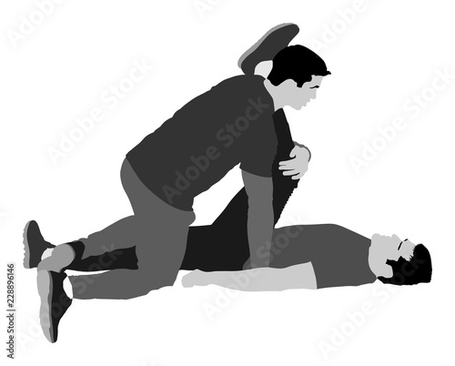 Physiotherapist and patient exercising in rehabilitation center, vector illustration. Doctor supports sportsman during physiotherapy treatment. Physical exercises massage and chiropractic. Healthcare.