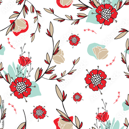 Hand drawn floral seamless background pattern Romantic lovely flowers Vector illustration