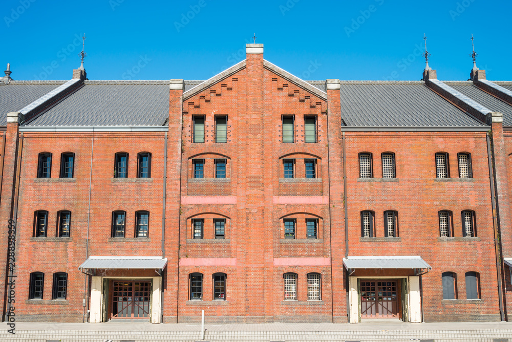 Yokohama red brick warehouse historical building landmark in Yokohama city Japan