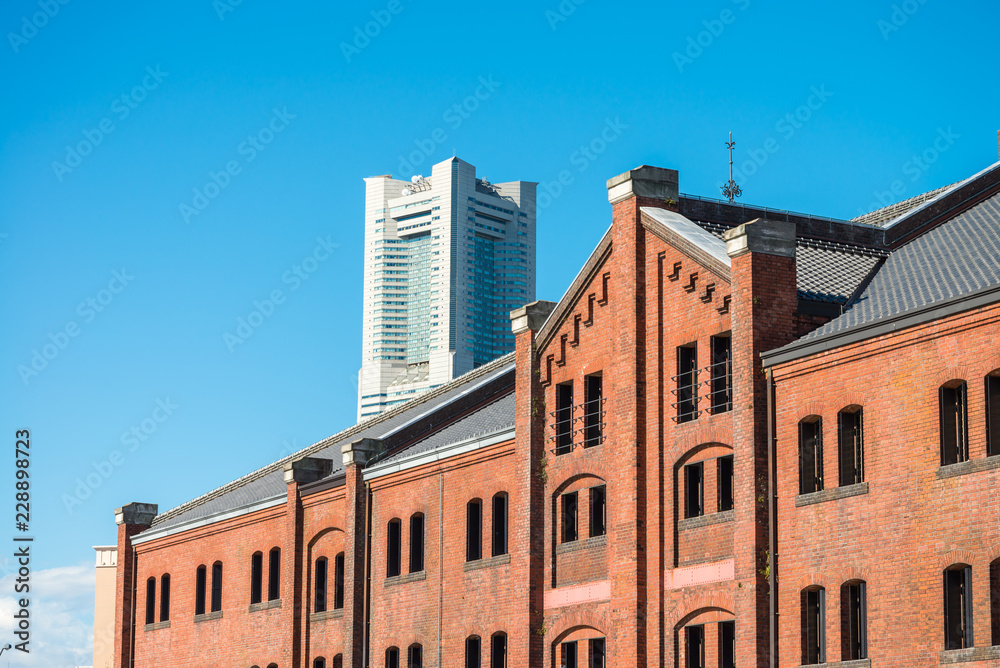 Yokohama red brick warehouse historical building landmark in Yokohama city Japan