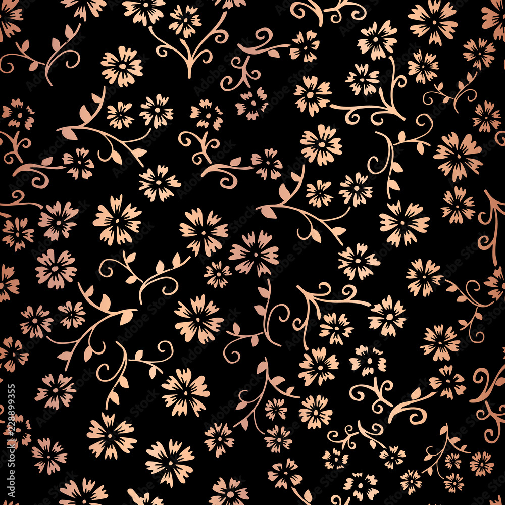 Rose Gold Floral Digital Paper Gold Foil Paper Rose Gold and Black Floral  Paper Floral Pattern Commercial Use Rose Gold Digital Paper 