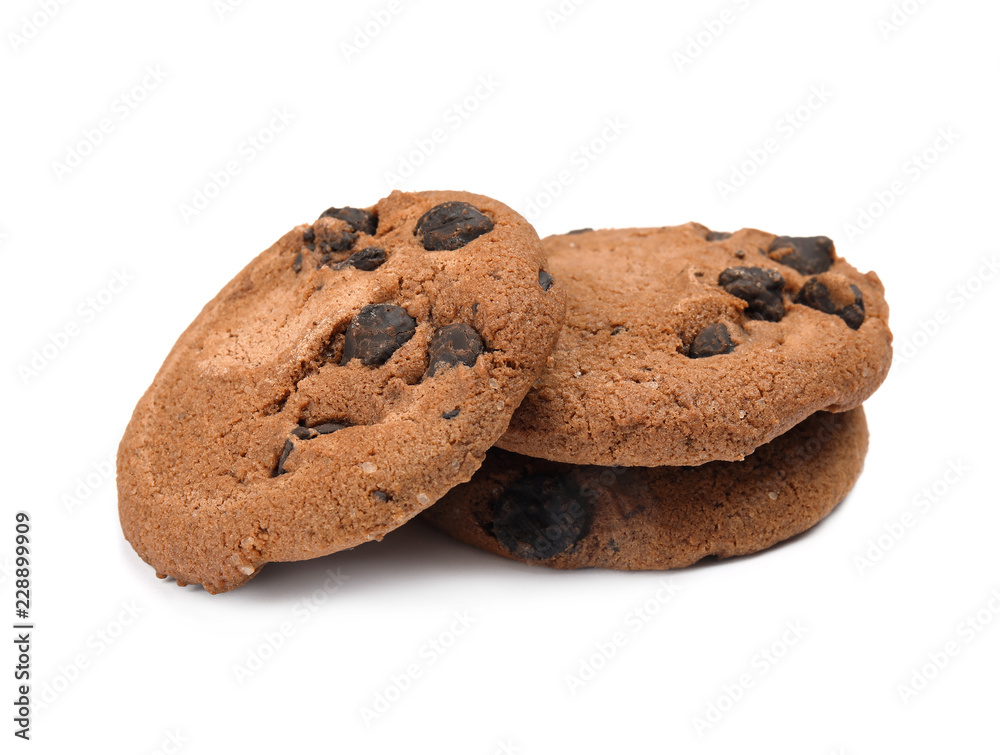 Delicious chocolate chip cookies on white background Delicious chocolate chip cookies on white background