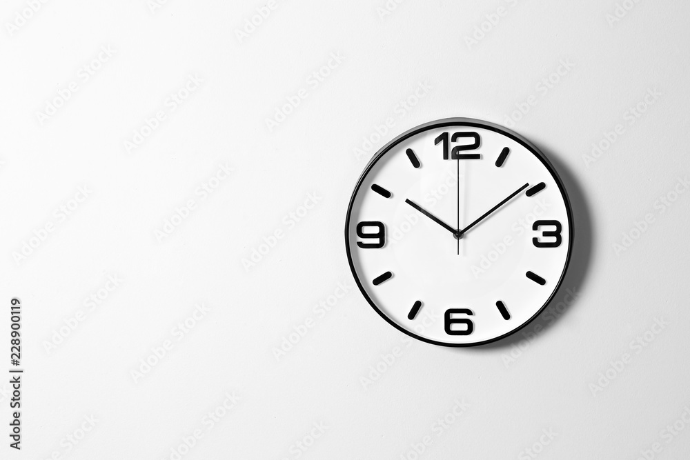 Stylish clock and space for text on white background. Time management - obrazy, fototapety, plakaty 