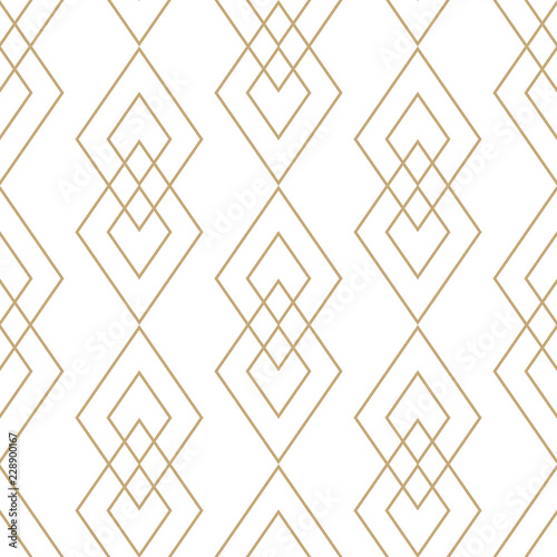 3D Fototapete Gold - Fototapete Vector golden geometric texture. Elegant seamless pattern with diamonds, rhombuses, thin lines. Abstract white and gold graphic ornament. Art deco style. Trendy linear background. Luxury repeat design
