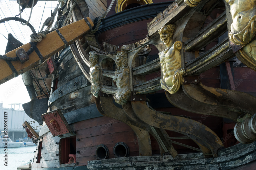 Close Up of the Bow of an Ancient Pirate Galeon