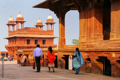 Tourists walking in Fatehpur Sikri complex in Uttar Pradesh, India