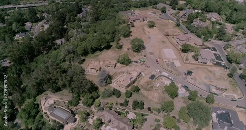 An aerial view of a new residential neighborhood development under way in April, 2017. Shown are several houses under construction in this hilltop area near downtown Los Gatos.