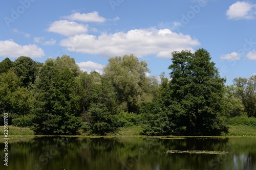 Lower Kuzminsky pond in the natural-historical park "Kuzminki-Lyublino"