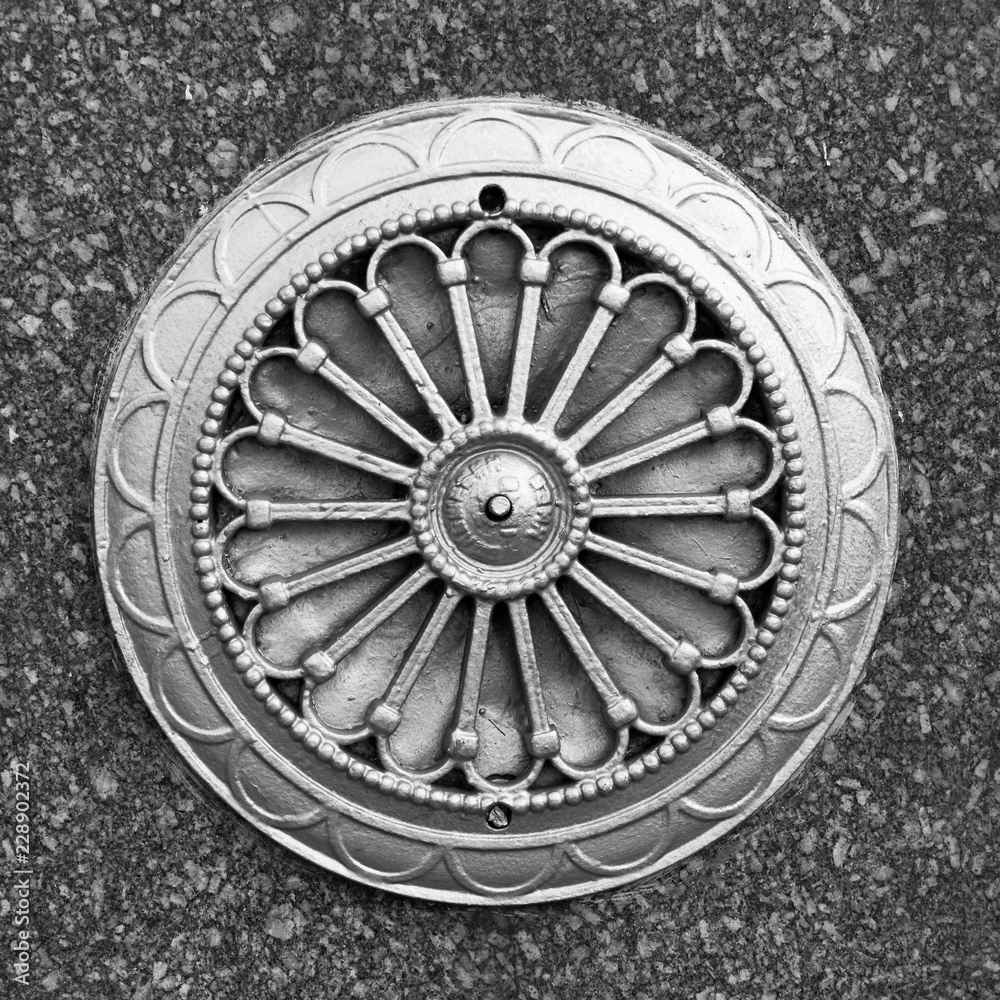 Ornament in a circle of metal adorning the central street of Kiev Khreshchatyk_