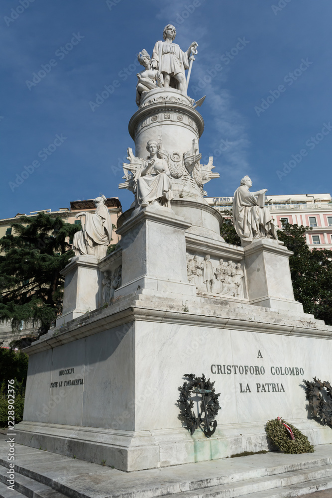 Statue of Christoforo Colombo in Genova on Blue Sky Background