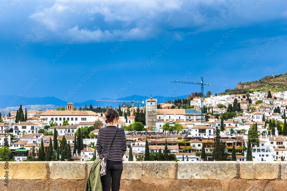 Ancient moorish tower facing the city of Granada, Spain