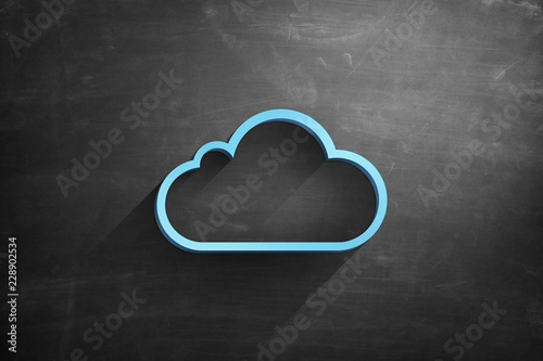 Blue cloud icon on blackboard
