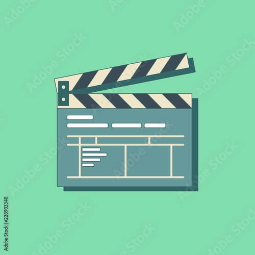 Simple clapper board icon in flat style. The concept of symbol video files. The open movie clapper board isolated from the background.