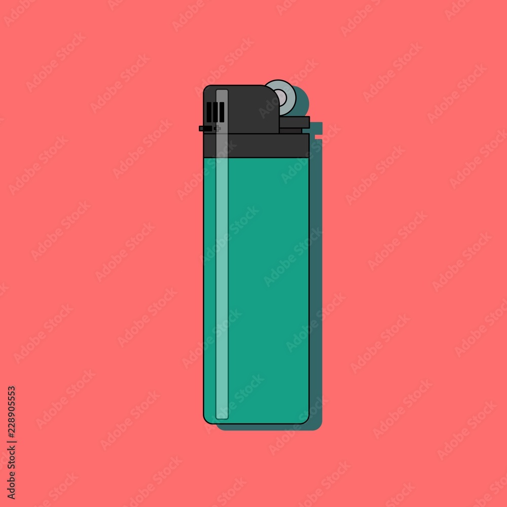 Gas lighter flat icon with long shadow isolated on red background. Simple Lighter in flat style, vector illustration. Gas lighter flat icon with long shadow isolated on red background. Simple Lighter in flat style, vector illustration.