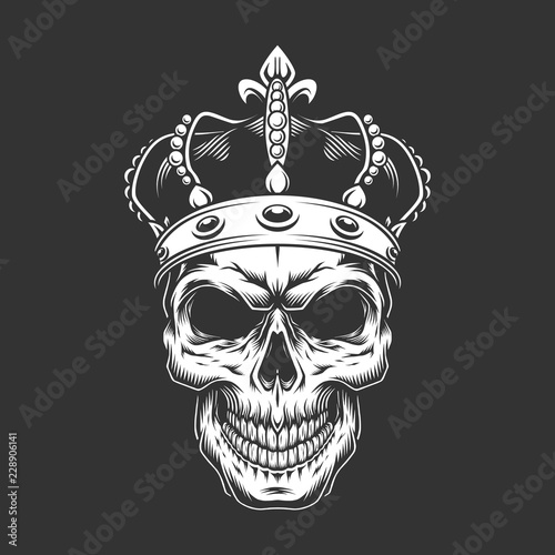 Vintage king skull wearing crown