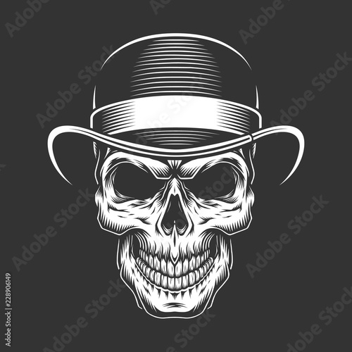 Vintage gentleman skull in fedora hat