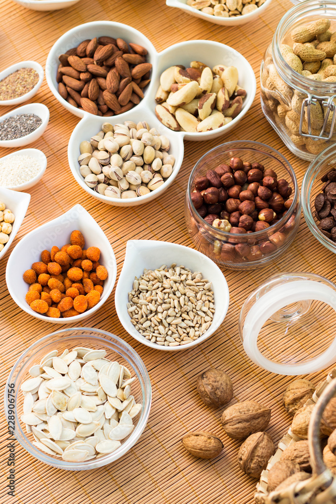 A collection of different dry fruits. Legume family A collection of different dry fruits. Legume family