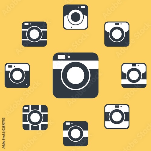 Photo camera icons set in flat style. Flat design vector. Set