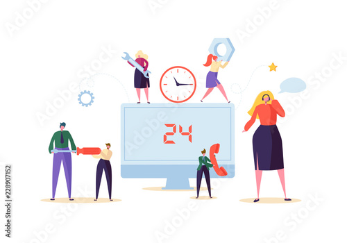 Technical Support and Customer Help Service Concept. Online Assistant Character Professional Operator with Headset. Vector illustration