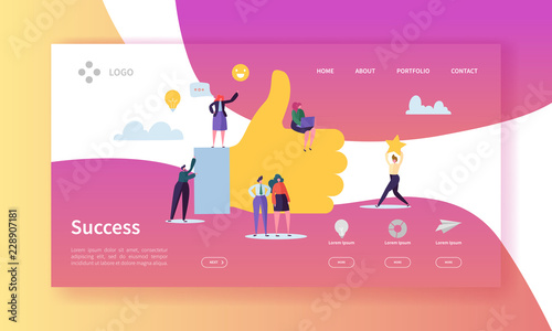 Business Success Landing Page. Successful Team Work Concept with Flat Characters in Search of Creative Idea. Website Template Easy Edit and Customize. Vector illustration