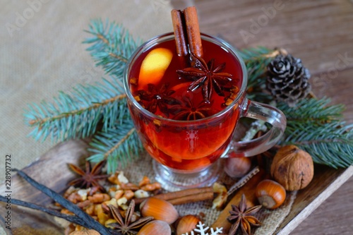 Wine mulled with spices. Christmas mulled wine. Christmas Eve 
