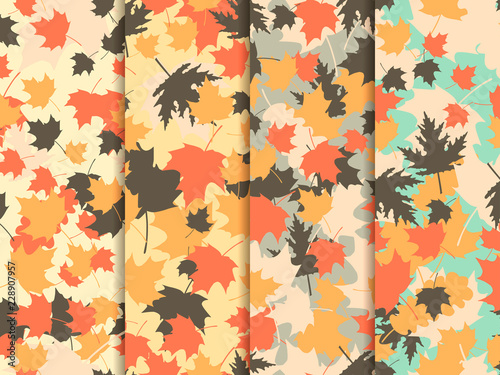 Autumn leaves set of seamless patterns. Oak leaves, maple. Thanksgiving Day. Vector illustration