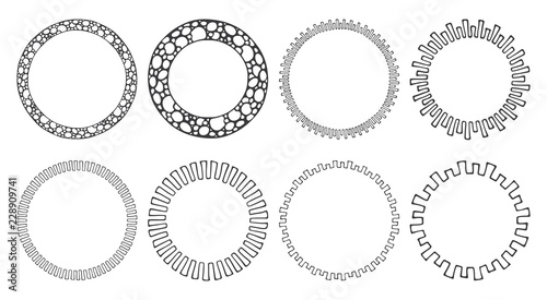 Set of hand drawn round frames. Tribal and geometric decorative design elements. Circle ornaments. Hand drawn clip art.